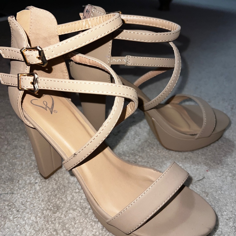 4 inch open-toed nude heels